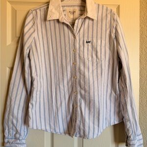 A&F Blue White Striped Shirt Vintage Y2K Abercrombie & Fitch 100% Cotton Large